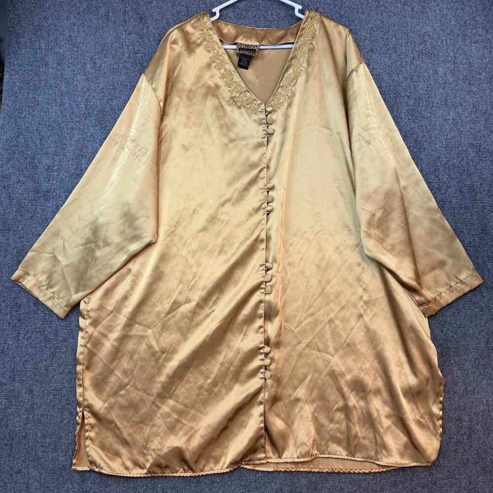 Solange Gold Satin Sleepwear Nightshirt Women Plus Size 22/24 Button Front